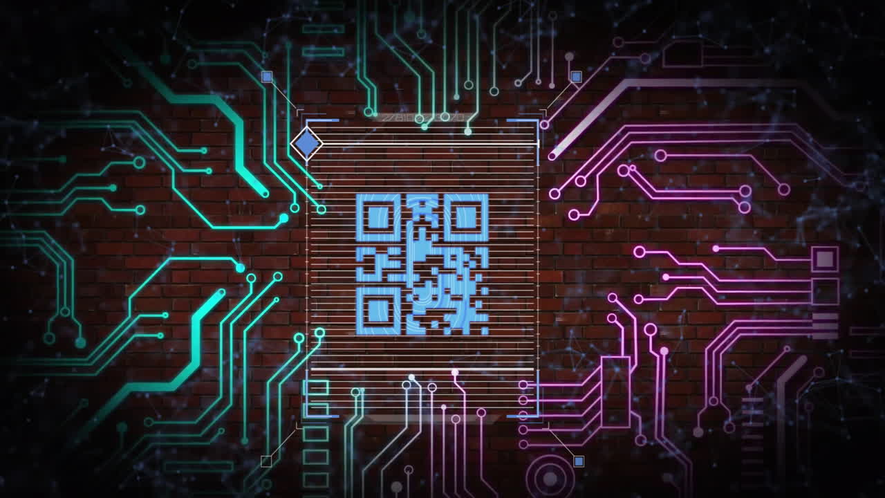 animación del código qr y procesamiento de datos digitales a través de una placa de circuitos