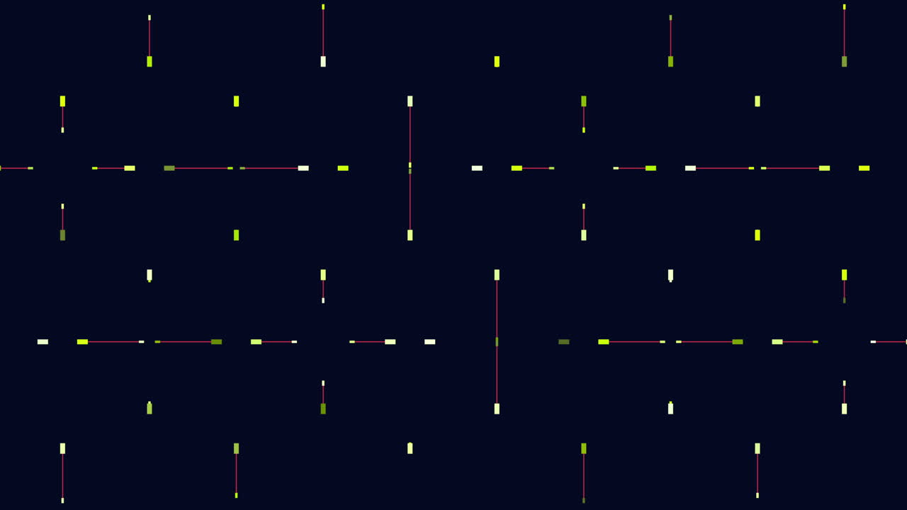 Abstract digital HUD grid with neon lines and glitch particles on dark background