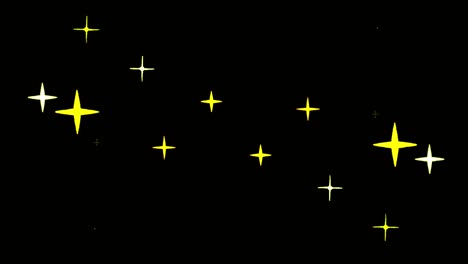 animation yellow stars shape sparkles on black background.