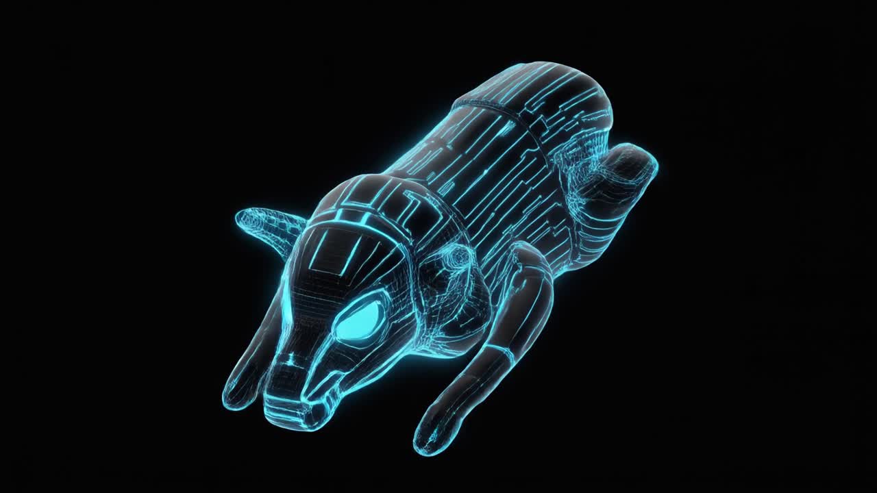 Hologramme animalier futuriste filaire rotatif sur fond noir