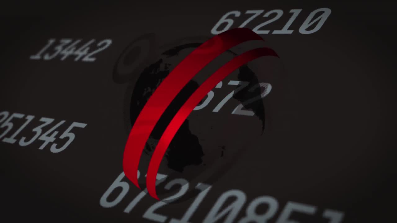 animación de múltiples números cambiantes sobre un globo giratorio contra un fondo gris