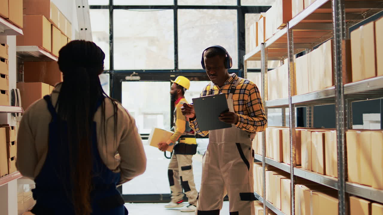 trabajadores del almacén comprobando el inventario
