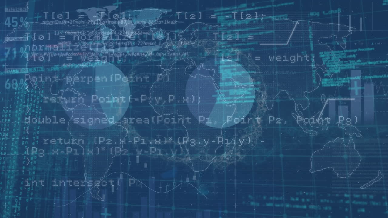 animación del procesamiento de datos sobre el mapa del mundo