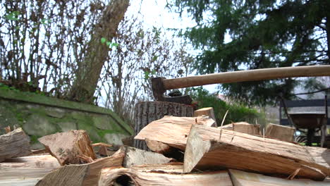 slow motion video  of wood chopping