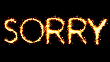 sorry text sparkler glitter sparks firework loop animation