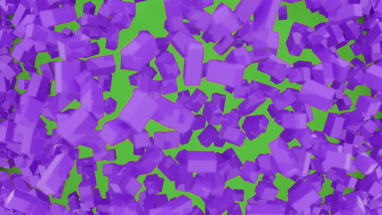 abstract 3d explosión polígono púrpura formas de animación con pantalla verde. 4k computadora de renderización de imágenes de bucle.