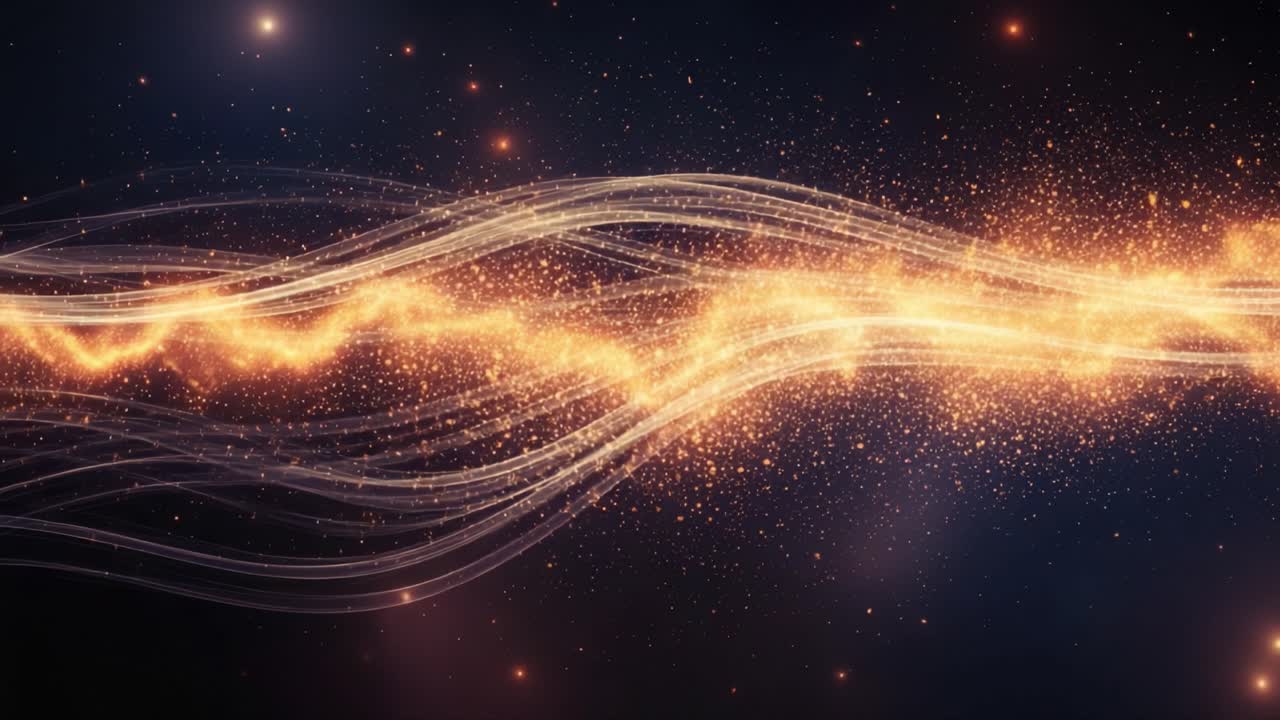 A Mesmerizing Display of Cosmic Energy Waves Illuminating the Universe with Ethereal Light and Sparkling Particles in a Dark Cosmic Background