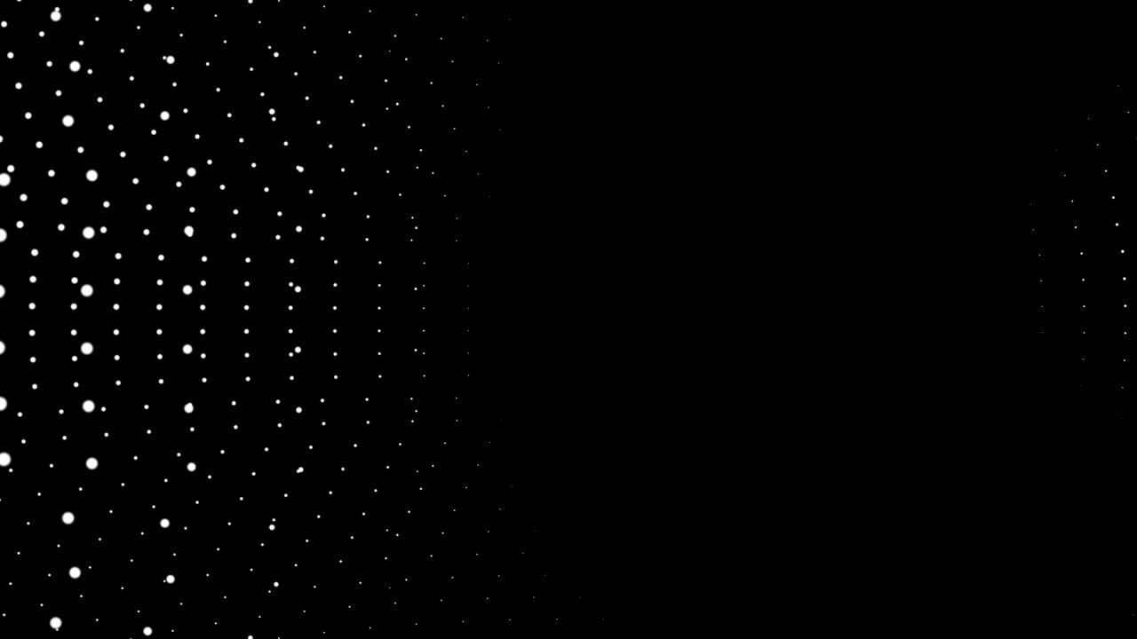 puntos blancos sin costuras de medio tono aparecen y desaparecen al azar en movimiento en fondo negro
