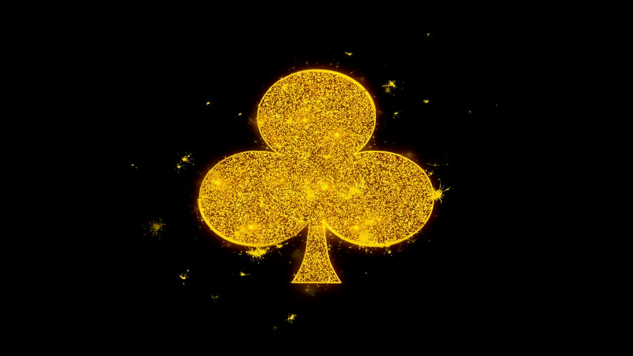 Playing Card Suit Club Icon Sparks Particles on Black Background.