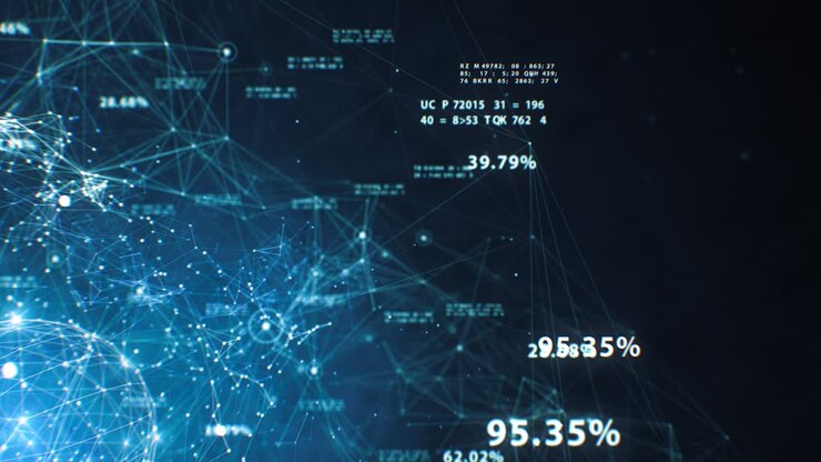 Beautiful Global Digital Network Seamless Growing with Numbers and Data Flying Around. Business and Technology Concept. Looped 3d Animation.