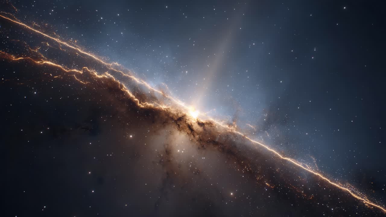 A Stunning Cosmic Phenomenon: The Brilliant Eruption of Light and Energy from the Heart of a Distant Galaxy Amidst a Tapestry of Stars and Cosmic Dust