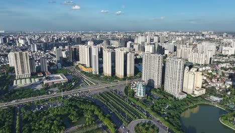 Aerial-skyline-view-of-Hanoi-cityscape,-urban-city-in-Vietnam