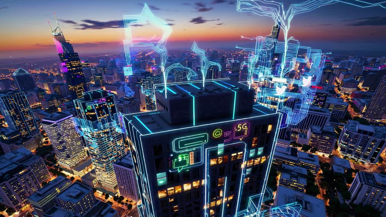 el horizonte de la ciudad inteligente al anochecer