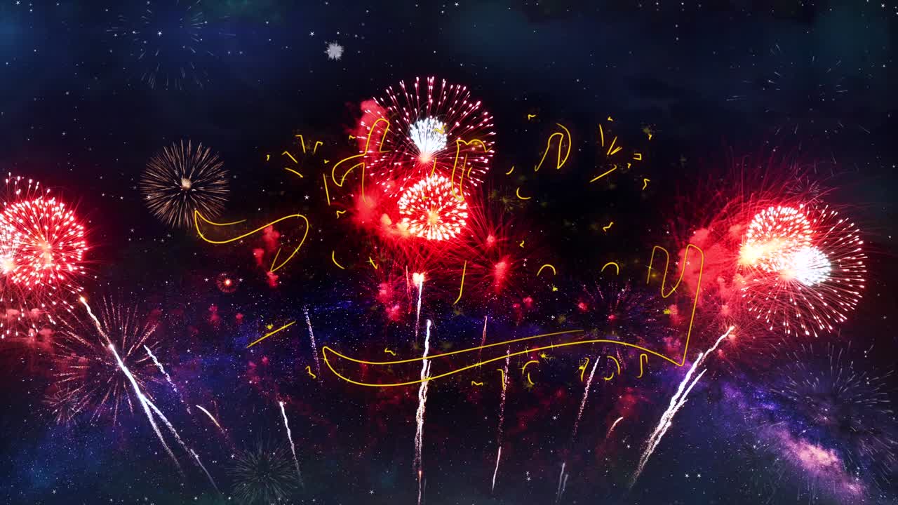 Happy birthday 3 text typography particles fireworks explosion sparks night sky background greeting