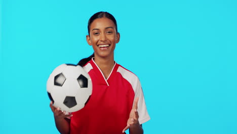 Sports,-playful-and-soccer-with-woman-in-studio