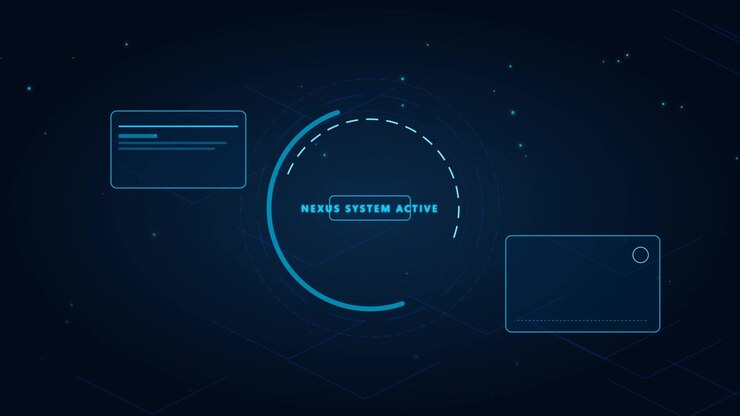 Futuristic Digital Interface Display with Nexus System Active Text