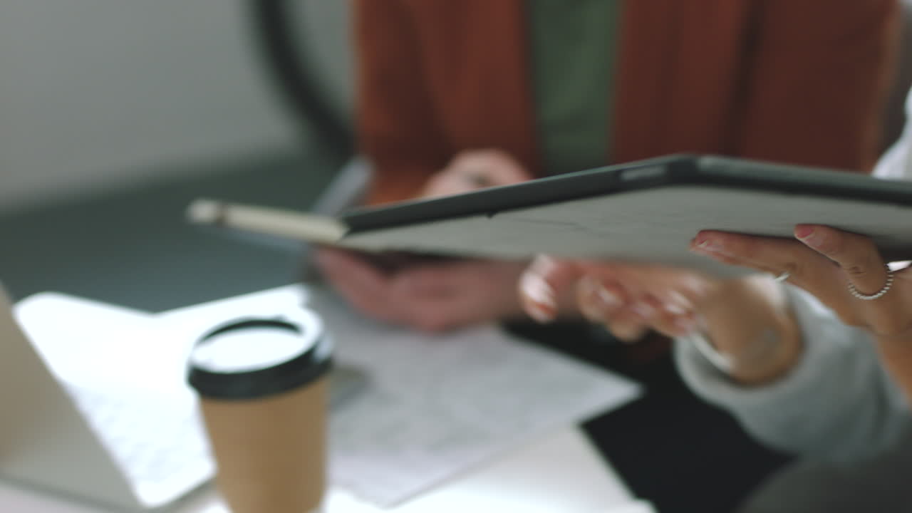 Tablet, web designer or woman in meeting planning