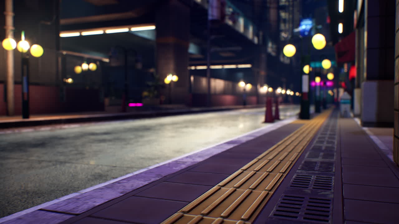 네온 조명 을 가진 일본 도시 의 야간 장면