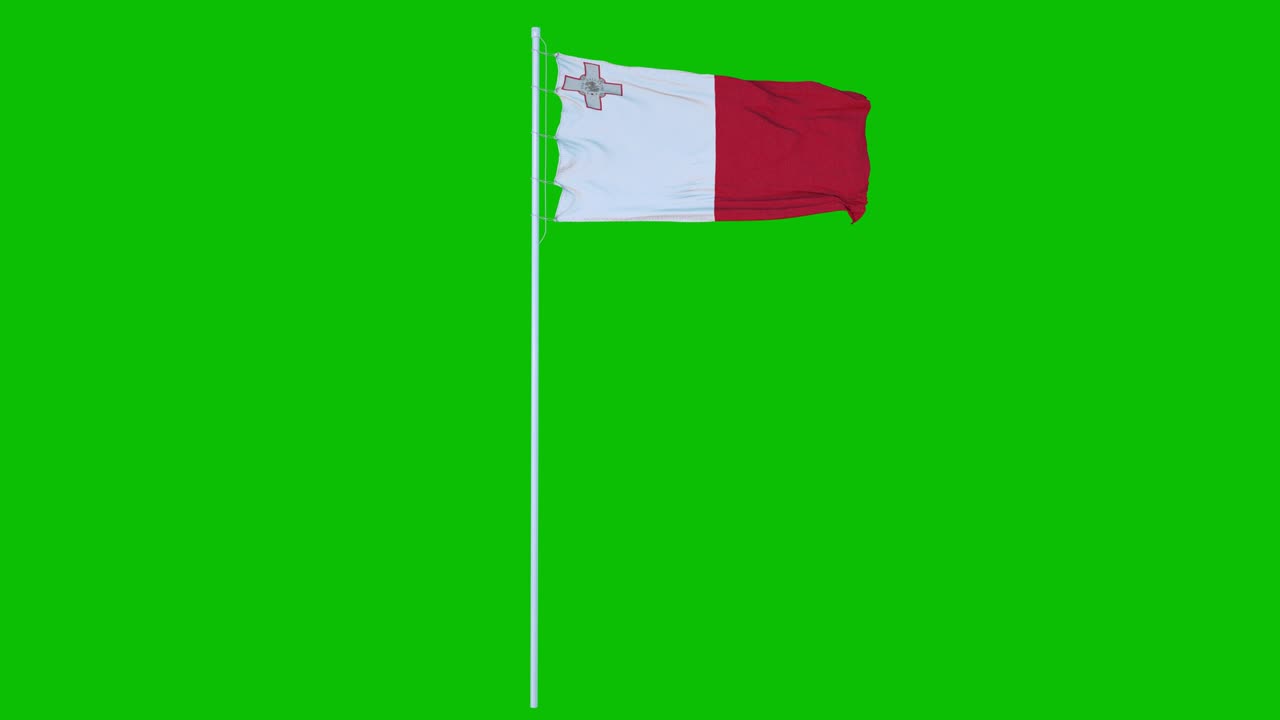 bandera de malta ondeando en el viento en pantalla verde o fondo de tecla de croma. animación 4k