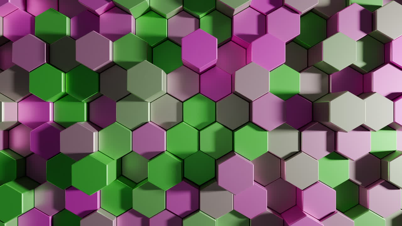 Green And Pink Hexagons Background Go Up And Down Random Abstract