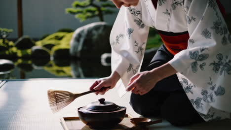 japanese tea ceremony in a zen garden