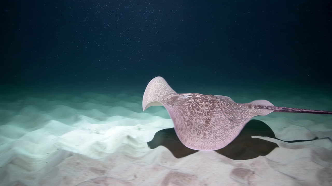 Stingray Gliding Over a Ripple-Marked Sandy Seabed