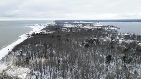panorámica sobre bosques y dunas cerca de la orilla del lago michigan