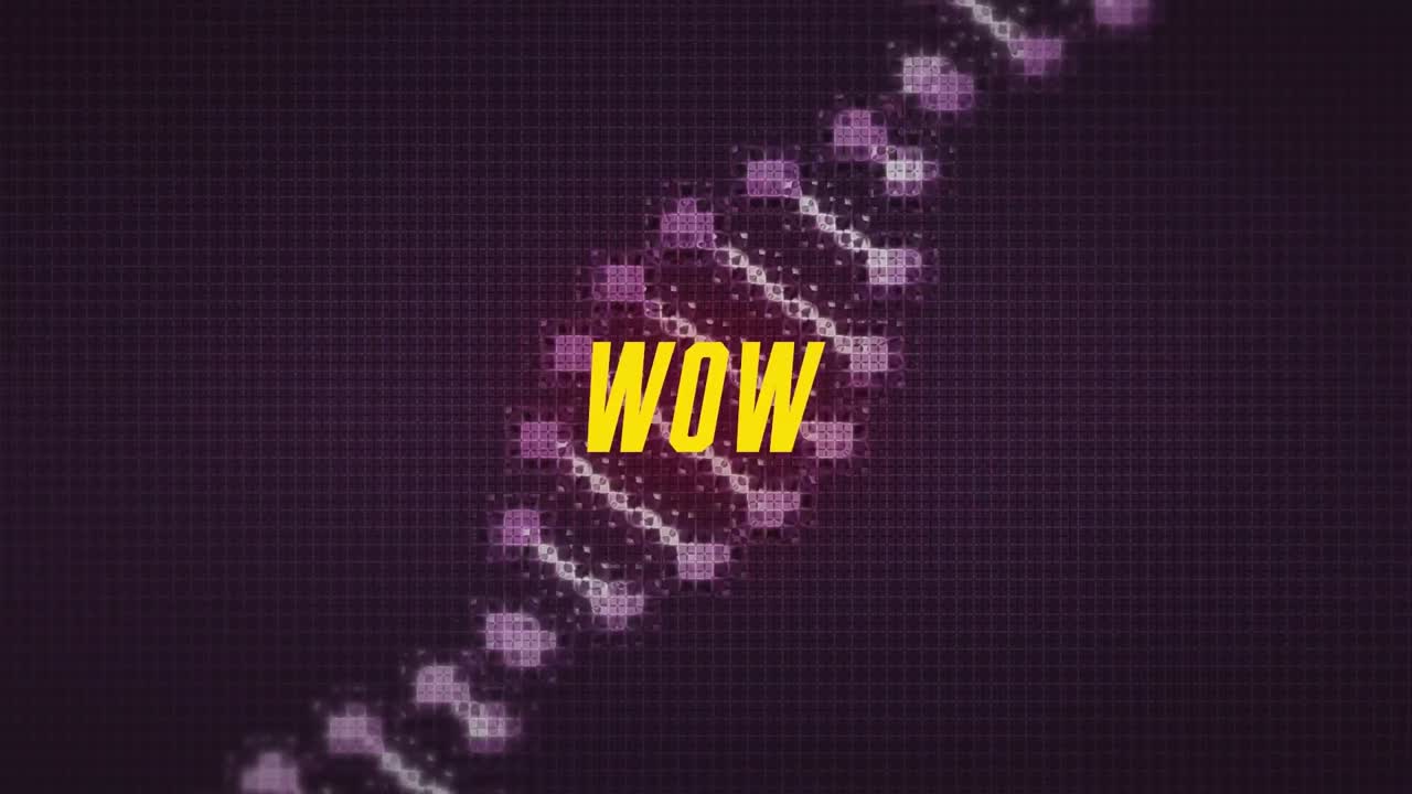 animación de texto wow sobre cadena de adn sobre fondo negro