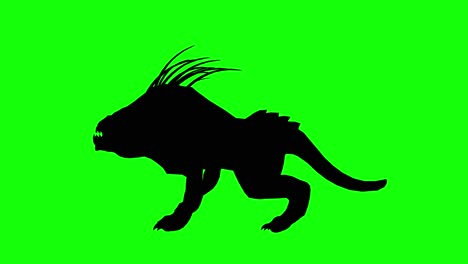 silhouette of a fantasy creature monster dog roar on green screen, side view