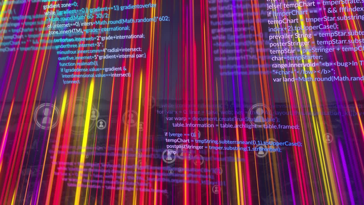 Animation of data processing and light trails over cityscape
