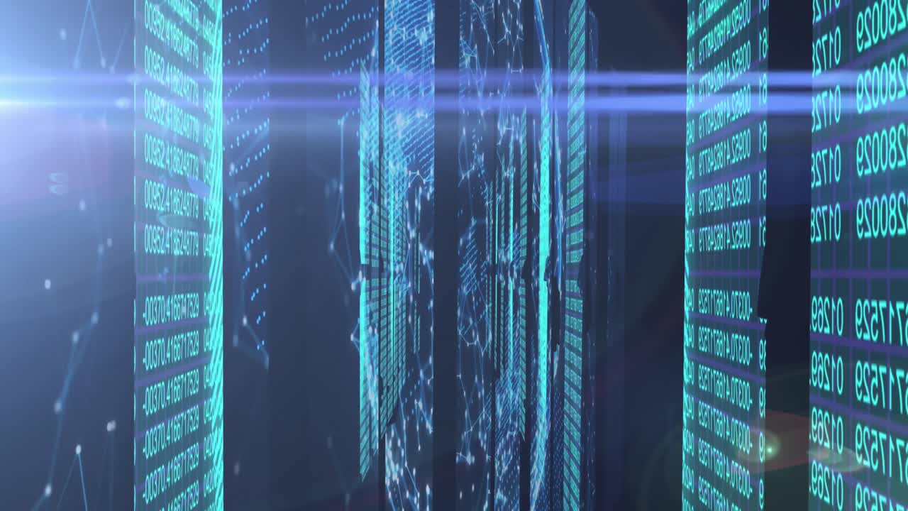 움직이는 모양의 애니메이션과 검은색 배경의 데이터 처리