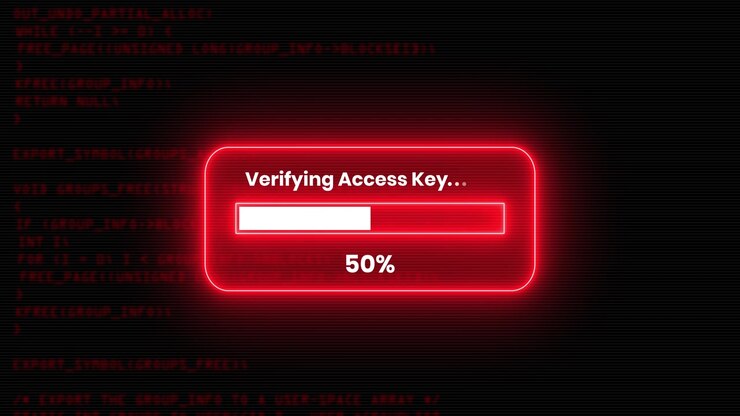 Glowing neon verifying access key neon loading animation isolated on black background