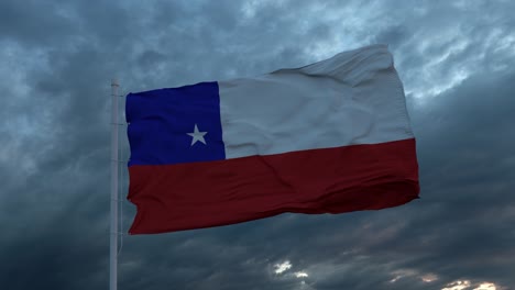 bandera realista de chile ondeando en el viento contra el cielo tormentoso profundo y pesado