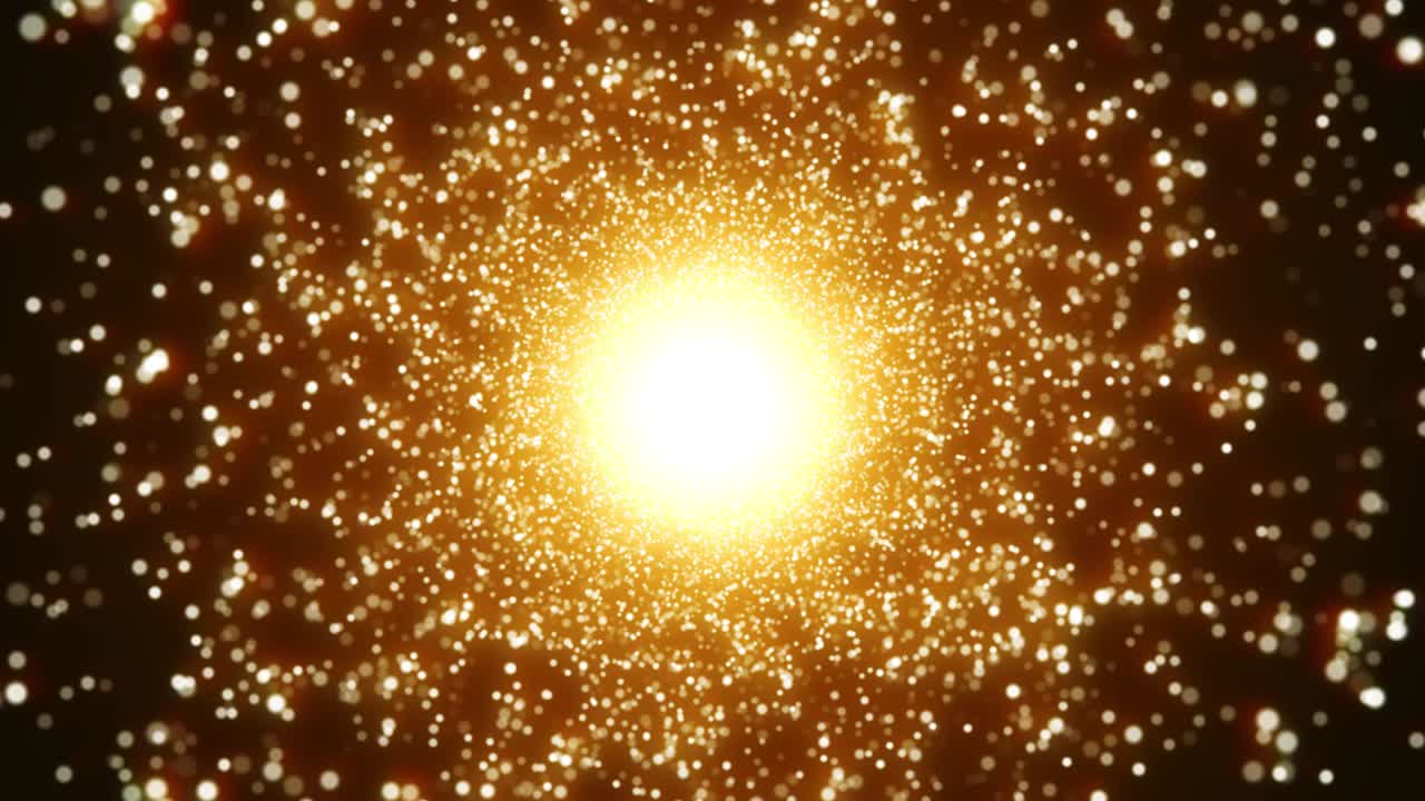 animación realista en 3d, bucle en espiral de partículas doradas