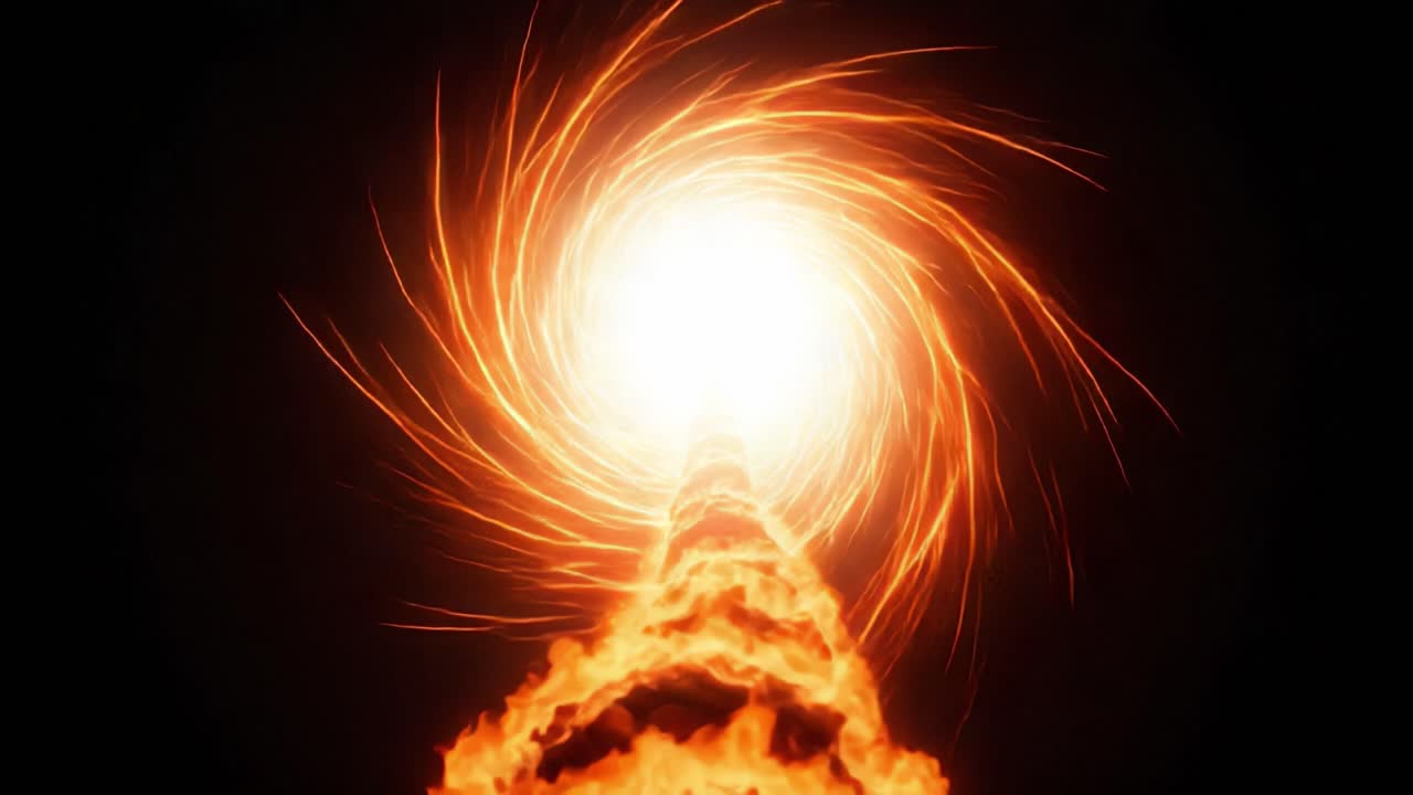 A Captivating Visual of a Fiery Spiral Ascending Towards a Blinding Light, Evoking a Sense of Inner Power and Cosmic Energy in a Realm of Flames
