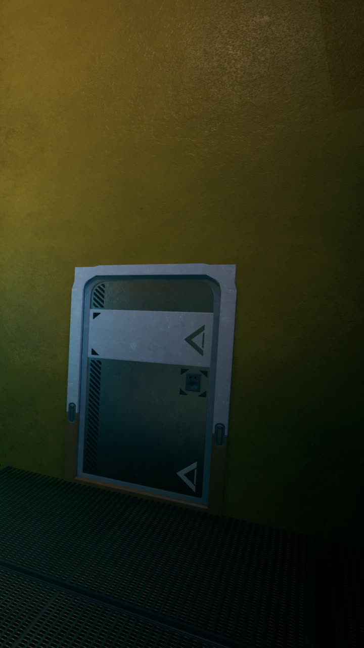 Passaggio nascosto dietro un'elegante porta metallica in un design spaziale astratto.