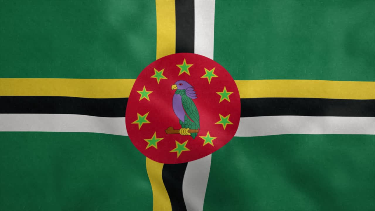 bandera nacional de dominica soplando en el viento. bucle sin costuras