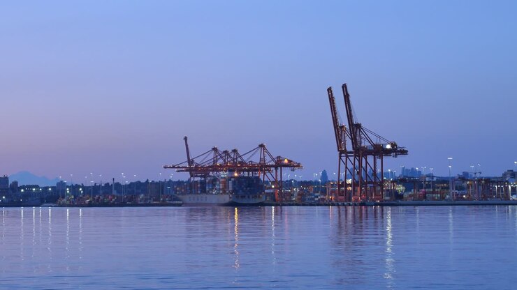 Cosco Container Vessel Docked by the Harbor in the Early Morning