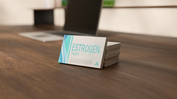 comprimidos de estrógeno en una caja de medicamentos