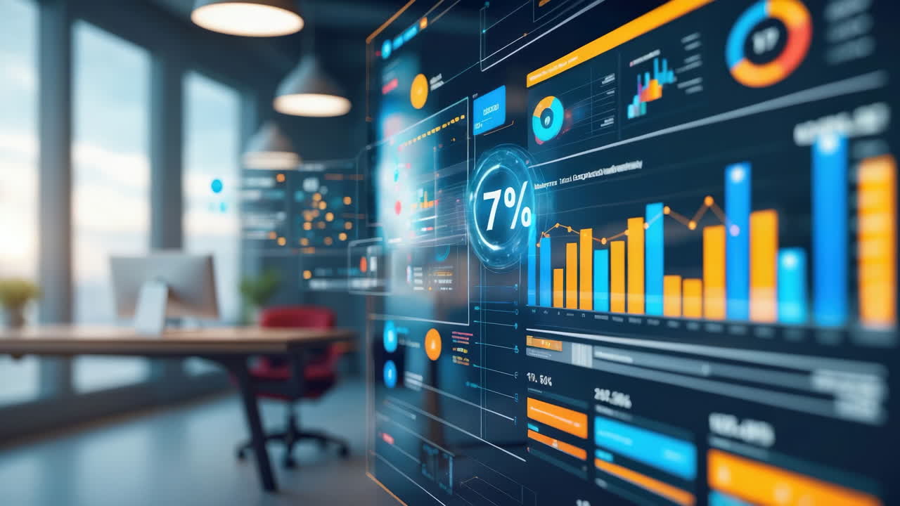 Digital Data Analytics Dashboard in a Modern Office Environment