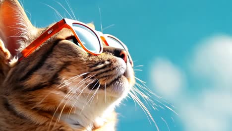 a cat wearing sunglasses looking up at the sky