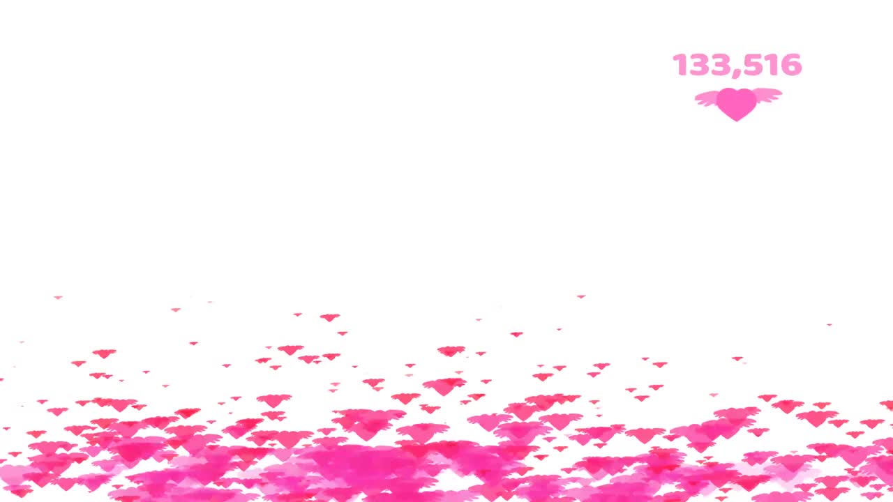 백만 핑크 톤 심장 날개 비행 카운트와 발렌타인 텍스트 및 복사 공간