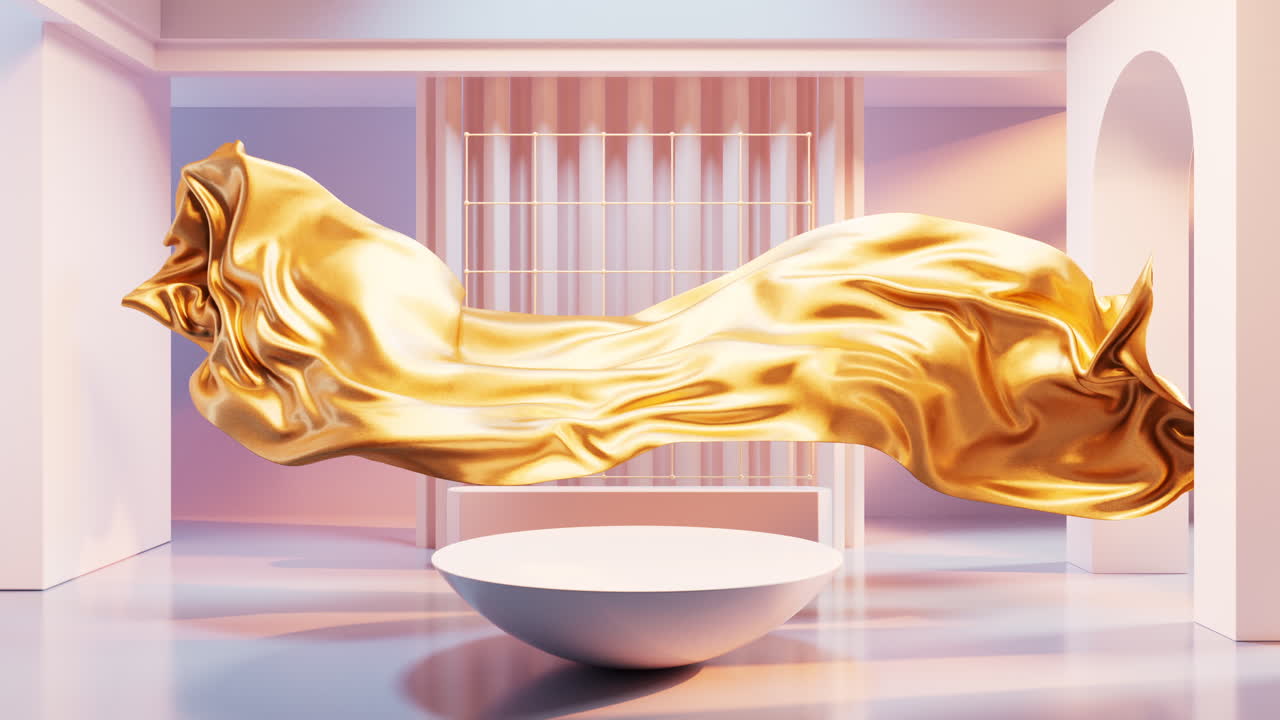 tela fluida con geometrías creativas, renderización en 3d.