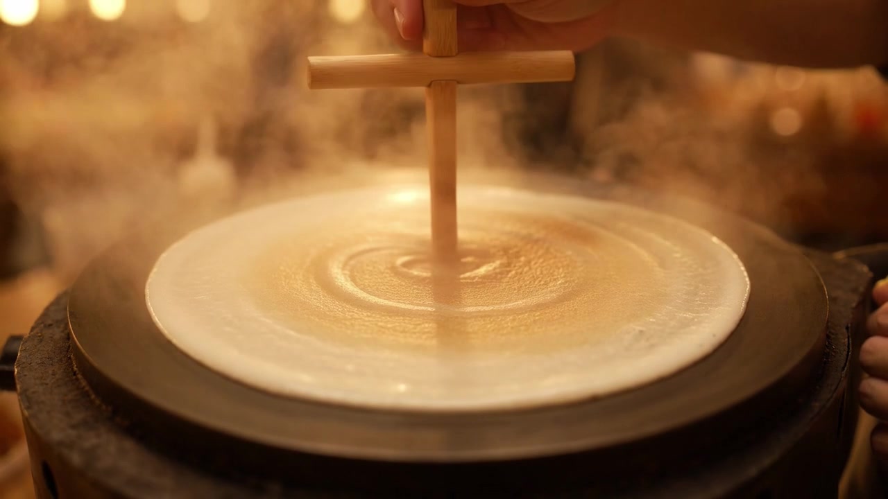Chef Espalhando Massa de Crepe em uma Chapa Quente