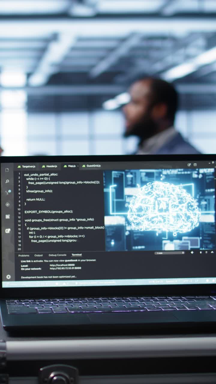 Programming Code and AI Brain on Laptop Display