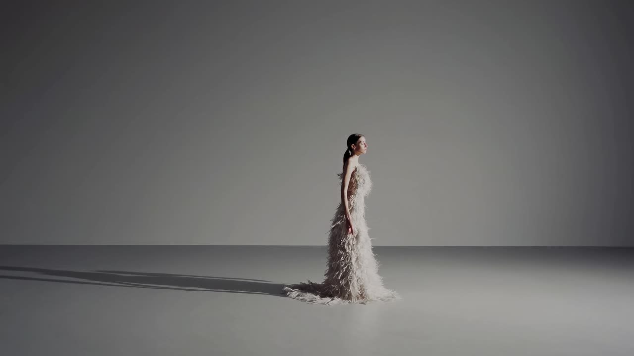 Elegant kvinde i en kjole med fjer
