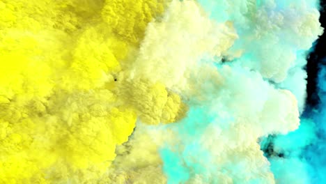 nubes coloridas rojas o azules, efecto de humo que fluye con turbulencias y velocidad. colisión de nubes aisladas en fondo negro. flujo dinámico de explosión de humo abstracto de color. renderización 3d
