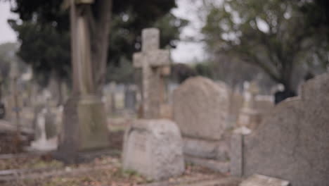 funeral, empty graveyard and tombstones for death