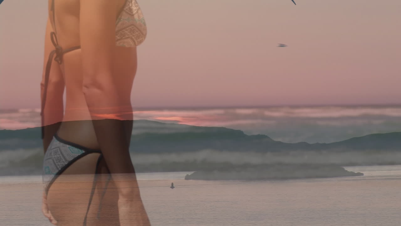 해변에 있는 아프리카계 미국인 여성들의 지도 애니메이션