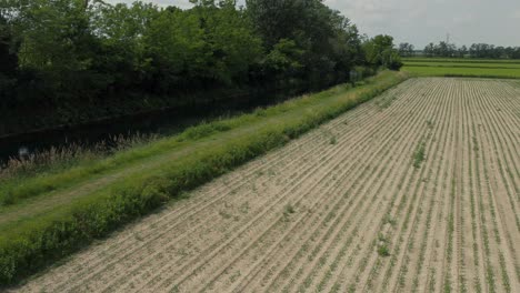 Toma-Panorámica-Aérea-Del-Concepto-De-Cadena-Alimentaria-De-Tierras-Aradas-Agrícolas